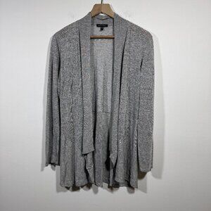 Eileen Fisher Gray Linen Blend Knit Open Front Waterfall Cardigan Sweater Medium